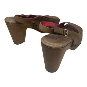 BODEN Size 38 US 7 Slingback Sandals Wood Studded Tan Neutral Leather Platform